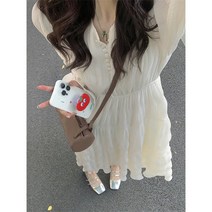 코코아리 아가씨 브이넥 긴 소매 주름 티 멈추다 프렌치 원피스 디자인감각 보이핏 볼륨 롱