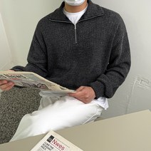 남자 골지 니트 반집업 오버핏 맨투맨 빅사이즈