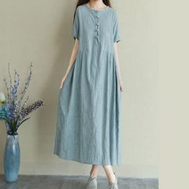 더샵패션 여성용 봄 여름 오리엔탈 린넨 반팔 롱원피스 FM0215