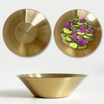 [쿠커스 판다] 리빙아트 티타늄 낮은 샐러드볼 (골드 무광) 야채 채소볼 SUS304 빙수볼 스탠 디저트볼 우동기 덮밥 그릇 면기 / 한정식기 한식 업소용 [대량/각인 별도문의], 1호 [19 x 5.2cm], 1개