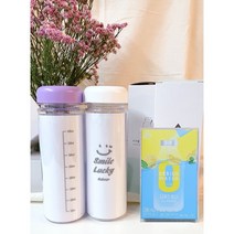 디자인워터 허니부쉬레몬+친환경 BPA-FREE 트라이탄 눈금 마이보틀 500ML (레몬홍차 레몬에이드), 보라, 민트핑크양면