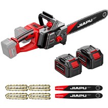 21V 독일 16인치 무선 충전식 전기톱 초경량 벌목 체인톱 전동톱 나무톱 세트, 듀얼 배터리 (체인 4개 가이드 2개)