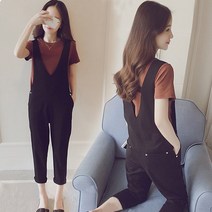 여자 멜빵바지 팬츠 여성 점프 수트 검정 멜빵 바지