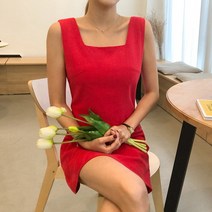 화이트폭스 린넨스퀘어넥A라인미니원피스