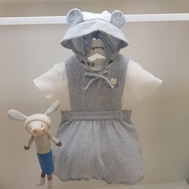 아가방 40% 여름 베이비페어! 깜찍 귀달이모자까지 반소매 멜빵바지 상하세트! 신생아 우주복처럼 밑트임 점프슈트 스타일 상하복! 베이비 여름 깜찍하게 깔끔하게 외출복