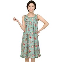 메이플라워 민트장미 민소매 순면 여성 빅사이즈 홈웨어 원피스 잠옷