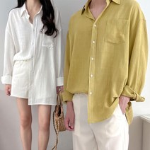 노마진컴퍼니 6컬러 빅사이즈 여자 남자 시원한 린넨 혼방 오버핏 셔츠 남방 (-3XL)