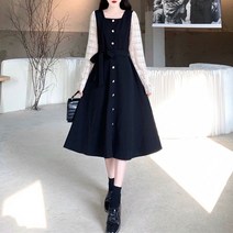 5월하객룩 벚꽃코디 축제 봄여자옷 원피스 빅사이즈 대형 프렌치 레트로 블랙 드레스 B85