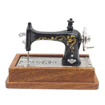 GHSHOP 1:12 인형 집 나무 미니 재봉틀 미니어처 가구 모델 장식, 테이블 탑 1, 나무 금속