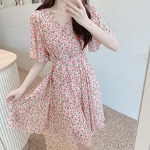 D87-6 라딘크 빅사이즈 플라워 쉬폰원피스 44-110