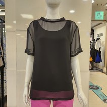 블루페페 부평점 쉬폰 레이어드 반팔 블라우스 소매 자수 레터링 포인트