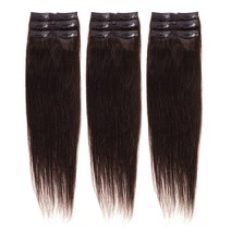 여성 100% 인모 부분 똑딱이 붙임머리 헤어피스 긴생머리 숱추가용 가발 (9피스 세트), 내츄럴블랙