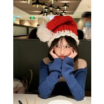 겨울아동모자 레드 새해 파티 크리스마스 코디 굵은 핸드메이드 니트 비니모자 긴꼬리 빨간 3396965529