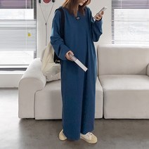 로로텐 패치 후드 롱 원피스 무지 긴팔 루즈핏 빅사이즈