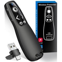 2-in-1 타입 C 및 USB 프리젠테이션 클리커 파워포인트용 무선 프레젠터 원격 클리커 파워포인트 클리커 하이퍼링크 및 볼륨 컨트롤 프리젠테이션 원격 슬라이드 어드밴서 맥/, Red Light Type C+USB