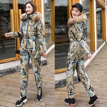 여성스키복세트 여성보드복 인쇄 스키 스위트 캐주얼 두꺼운 핫 스노우