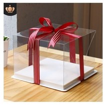 10매 맑은 투명 쉬폰케이크 케이스 상자 꽃선물 상자 리본증정 (흰색받침 포함)