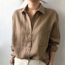 린넨긴팔셔츠 린넨 셔츠 블라우스 긴팔 코튼 루즈핏 여성 봄 여름 빈티지 데일리룩 오버핏 우아한 탑 튜닉