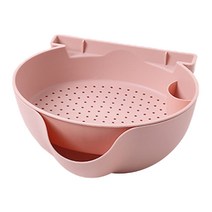 크리에이티브 플라스틱 레이지 스낵 그릇 접시 더블 레이어 과일 드레인 바구니 야채 세척 스트레이너 휴대폰 홀더 쓰레기 F19B, Pink