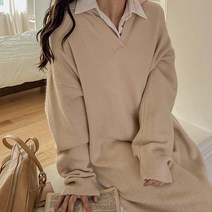 바잉몰 여성 숲속의 브이넥 카라 니트 롱 원피스 -3color