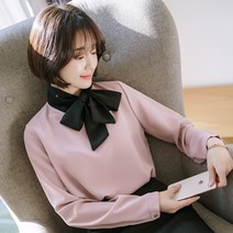 블라우스리본패션 여성 긴 소매 2022 봄계절 스타일리쉬 반팔셔츠 와이드 루즈핏 슬림핏 실크블라우스 상의 4812034384