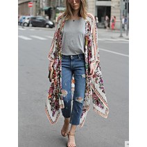 하와이언 보헤미안 여름 쉬폰 비치 롱 로브가디건 바캉스룩 카디건