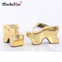 여성샌들 Wonderheel 여름 12cm 높이 하이힐 플랫폼 일본 모던 미러 가죽 슬립 온 빅 사이즈
