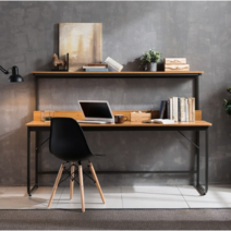 이케아 책상 철제 원목 선반형 노트북책상 2인용 1인용 중고등학생 조립식 DIY 테이블, 2인선반형 1200 블랙