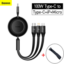 베이스어스 100W C타입 3in1 멀티 데이터 고속충전케이블 벨크로밴드 포함, 블랙+밴드