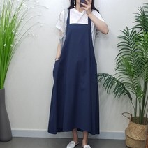 제이후 데일리 편한 루즈핏 면 어깨 끈 멜빵 포켓 레이어드 박스 박시 플레어 롱 뷔스티에 원피스