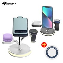 3in1 맥세이프 멀티 고속 무선 충전기 거치대 삼성 애플 전용 핸드폰 워치 이어폰 무선 충전기 무드등+맥세이프링, 삼성전용 화이트