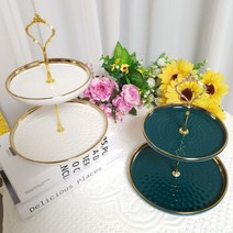 샤론 골드 도자기 2단 디저트접시 케이크 트레이 파티접시 홈카페 플레이트, 화이트