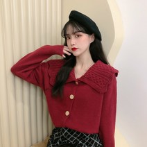 박시 아우터 니트가디건 러블리 플랫카라 스웨터 여성 가을 와이드 루즈핏 키치한 코트 상의 1413315935