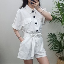 제이후 카라 반팔 단추 반오픈 벨트 반바지 점프수트