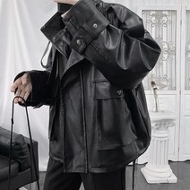 아메리칸 레트로 오토바이 가죽 자켓 남자 봄 가을 냉풍 고급감 특대 툴링, 중, 검은색