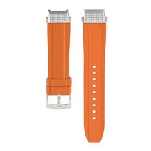 카시오 GST-B300 용 어댑터 커넥터가있는 불소 고무 시계 밴드 스트랩, 실버 오렌지, 02 silver orange