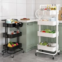 무타공마켓 튼튼수납 철제 이동식트롤리 틈새선반 바퀴포함, 4단, 블랙