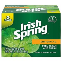 Irish Spring 리쉬 스프링 오리지널 데오도란트 바 비누 90.7g(3.2온스) 바 2개, 90.7g
