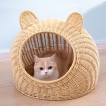 PEARL PANDA 고양이 숨숨집 라탄하우스 사계절용 캣하우스, 커피