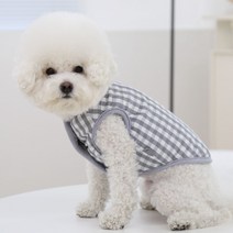 유앤펫 강아지 마카롱 체크 양면 리버시블 패딩 조끼, 그레이