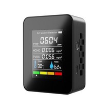 lpg가스 누설 측정기 휴대용 가스검지기 5in1 co2 meter digital co2 sensor 온도 습도 tester air quality monitor co2 tvoc, 검은색