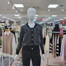 무자크 DP03 브이배색 보석단추 체크 가디건 MN2WKC01