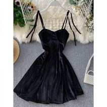 나시원피스 YuooMuoo 우아한 빈티지 고딕 스파게티 스트랩 드레스 여성용 초가을 기본 짧은 파티 슬림 하이 웨이스트 미니