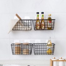 신박한 부착걸이형 리빙 철제 수납 바구니 1+1, 블랙4개(2+2)