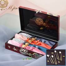 [라몽] H.jin 나전칠기 백수백복 진공 티타늄 금수저세트 + 자개 보석함 케이스 4인용 (전통 선물 포장) 단체 기념품 답례품 기프트 추천, 1세트, 진공금수저4p + 받침4p + 주머니4p + 보석함