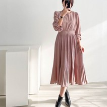 스타일난다 핏이 예쁘고 착용감 좋은 라운드 주름 플리츠 롱 원피스