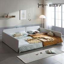 장인가구 조이 슬림 저상형 패밀리침대SS+SS 가드형+본넬, 백색패브릭패턴, 백색패브릭패턴