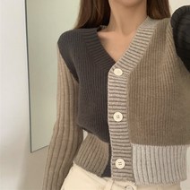 배색 가디건 니트 여자 여자니트 크롭 여자가디건 모카라떼