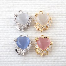 싼비즈 [7313-06]큐빅펜던트 하트큐빅캣츠양고리 11x13mm 1개