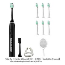 가성비Sfeel 스마트 음파 전동 칫솔 성인용 타이머 USB C 15 가지 모드 충전식 IPX7 good, 14 Black-8 heads